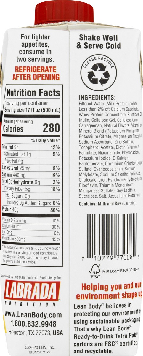 slide 4 of 13, Lean Body Vanilla Protein Shake 17 oz, 17 oz