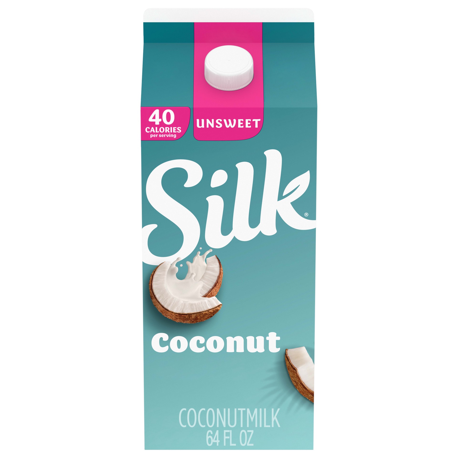 slide 1 of 9, Silk Coconut Milk, Unsweet, Dairy Free, Gluten Free, Delicious Vegan Milk with 50% More Calcium than Dairy Milk, 64 FL OZ Half Gallon, 64 fl oz