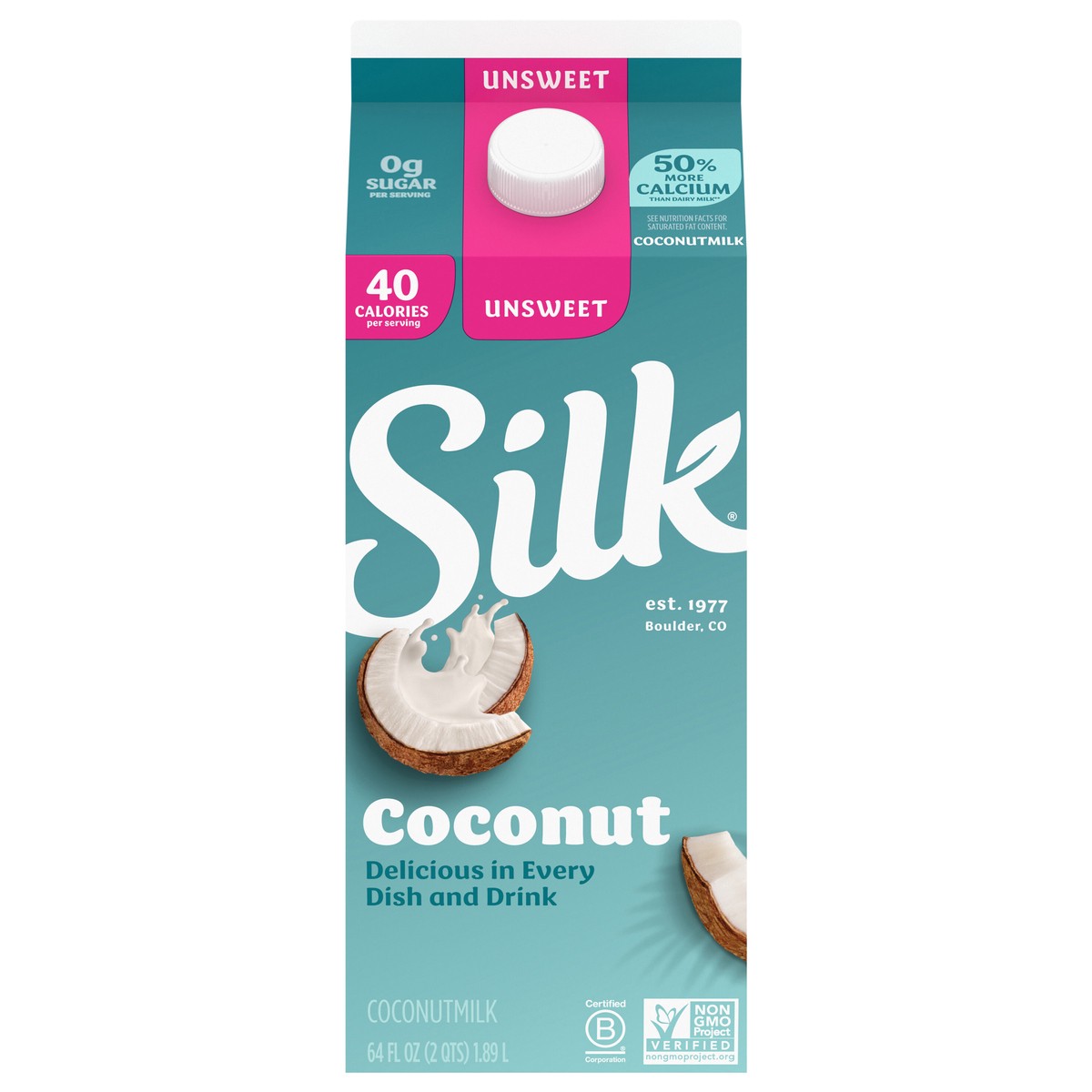 slide 1 of 9, Silk Coconut Milk, Unsweet, Dairy Free, Gluten Free, 64 FL OZ Half Gallon, 64 fl oz