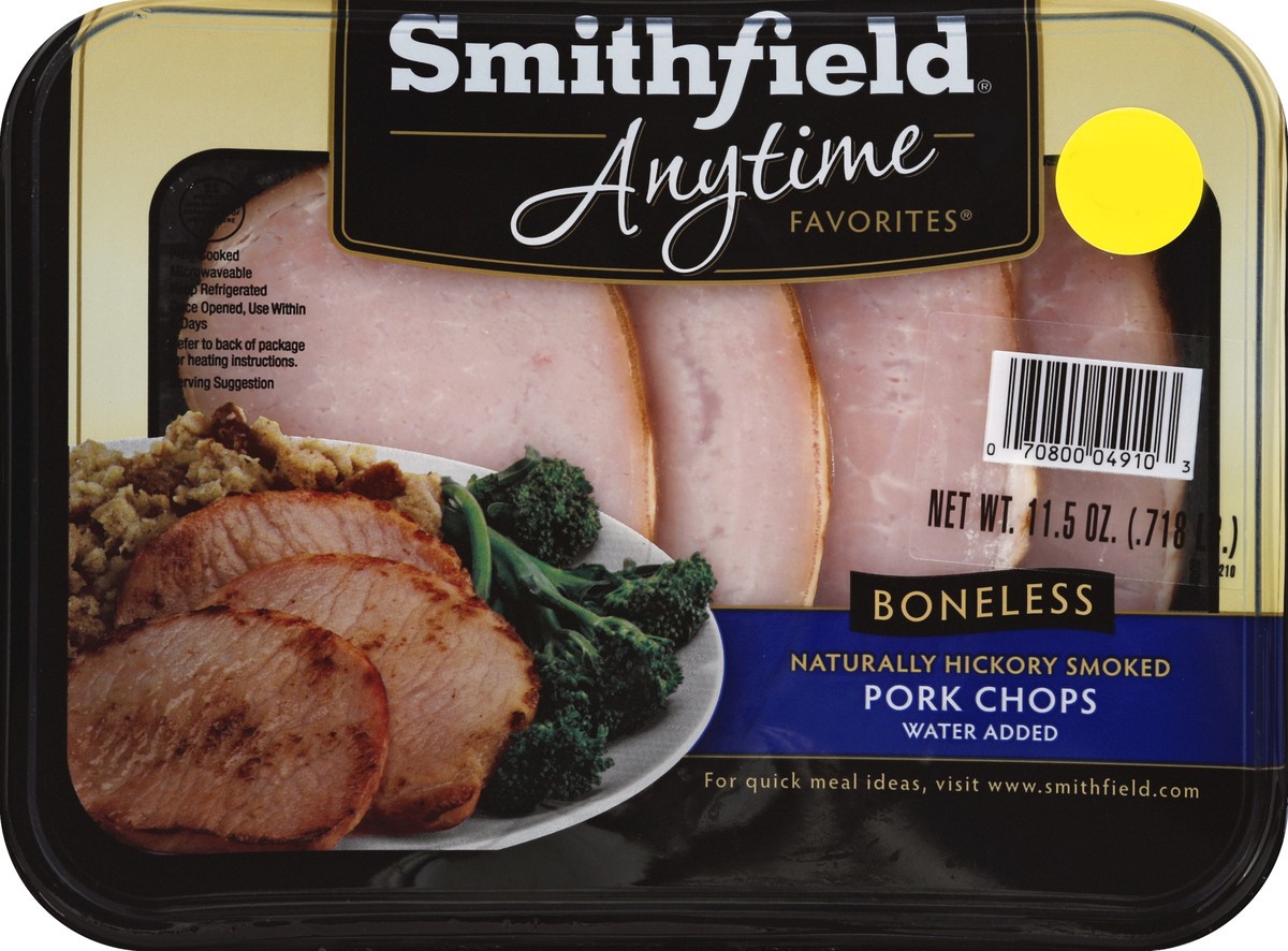 slide 3 of 4, Smithfield Anytime Favorites Boneless Hickory Smoked Pork Chops, 11.5 oz