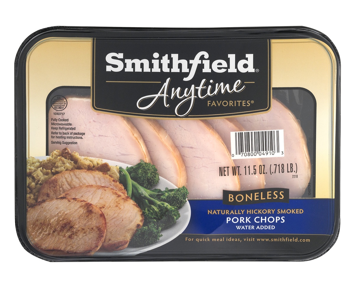 slide 1 of 4, Smithfield Anytime Favorites Boneless Hickory Smoked Pork Chops, 11.5 oz