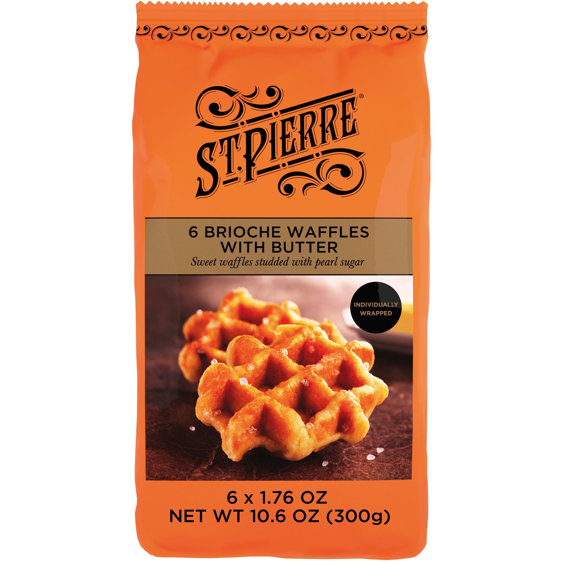 slide 1 of 5, St Pierre Butter Brioche Waffles, 6 packs, Belgian Waffles, 10.6 oz Bag, 10.5 oz