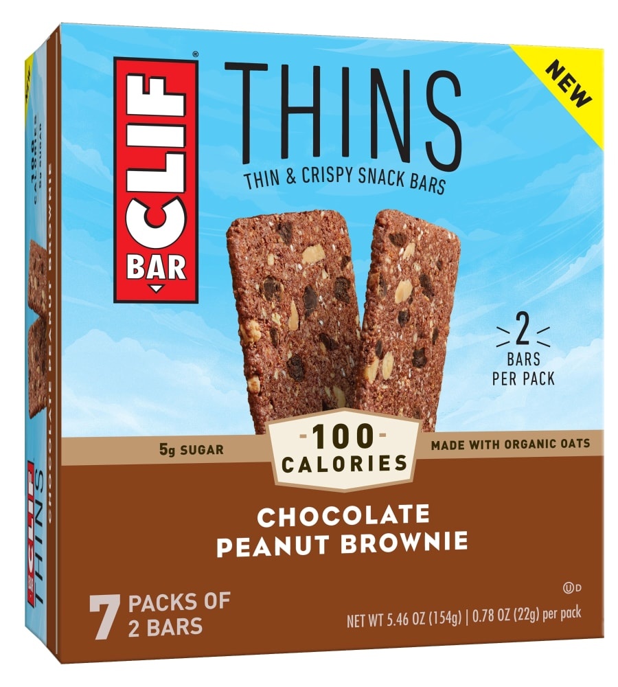 slide 1 of 9, CLIF Thins Chocolate Peanut Brownie Bars, 7 ct