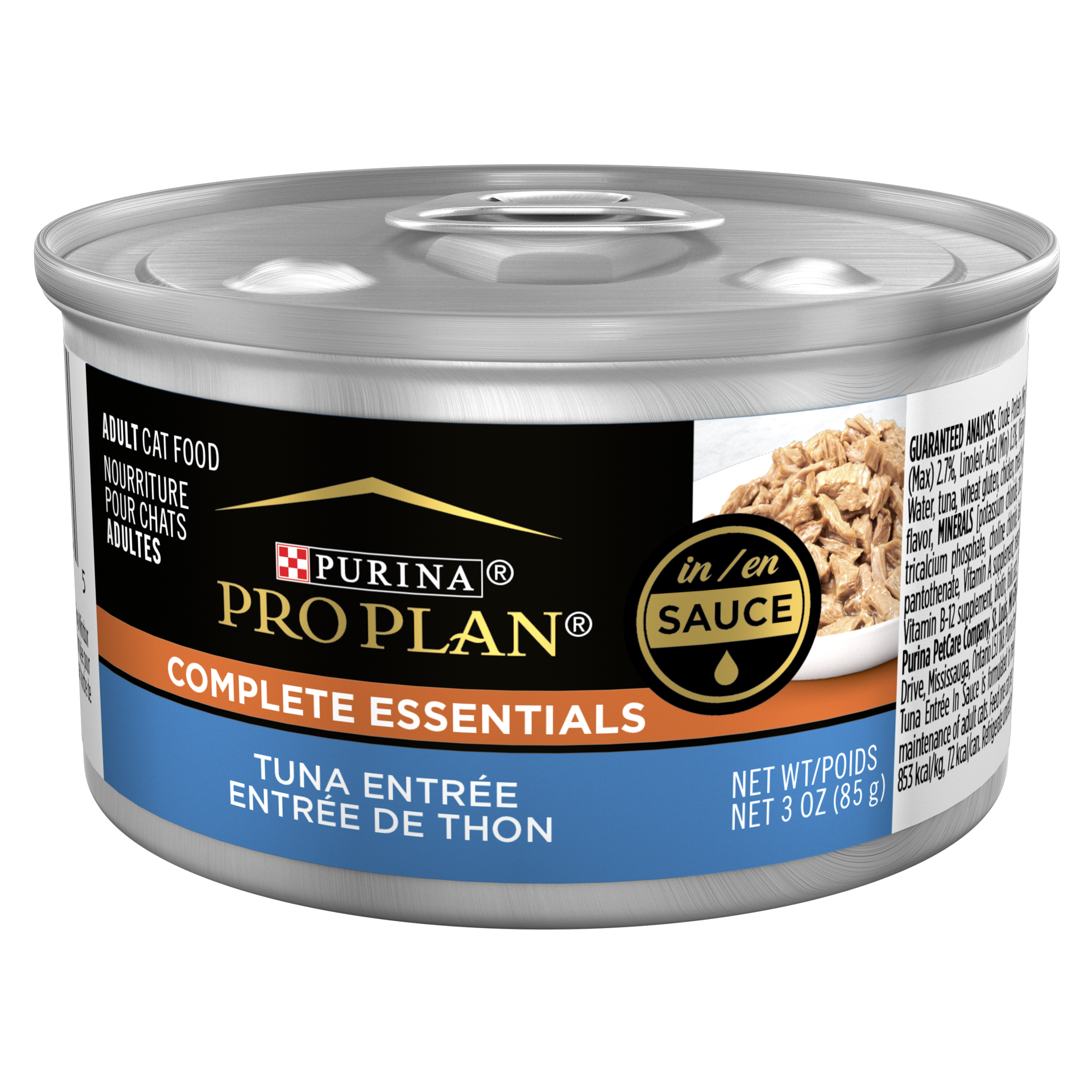 slide 1 of 2, Pro Plan Purina Pro Plan High Protein Wet Cat Food, Complete Essentials Tuna Entree in Sauce - 3 oz. Pull-Top Can, 3 oz