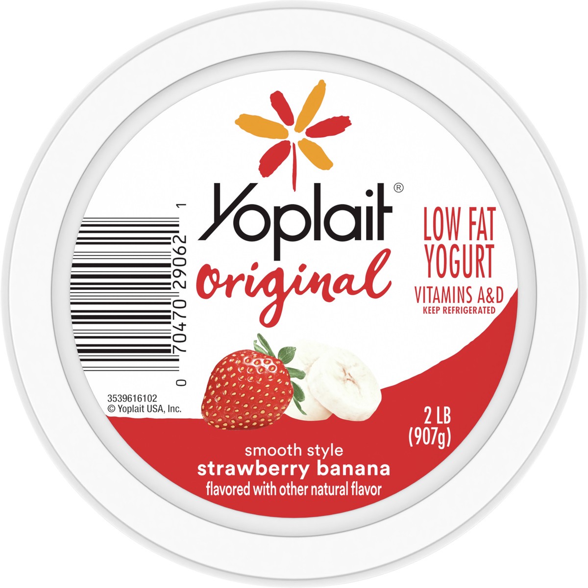 slide 2 of 9, Yoplait Original Smooth Style Strawberry Banana Flavored Low Fat Yogurt Tub, 32 oz, 2 lb
