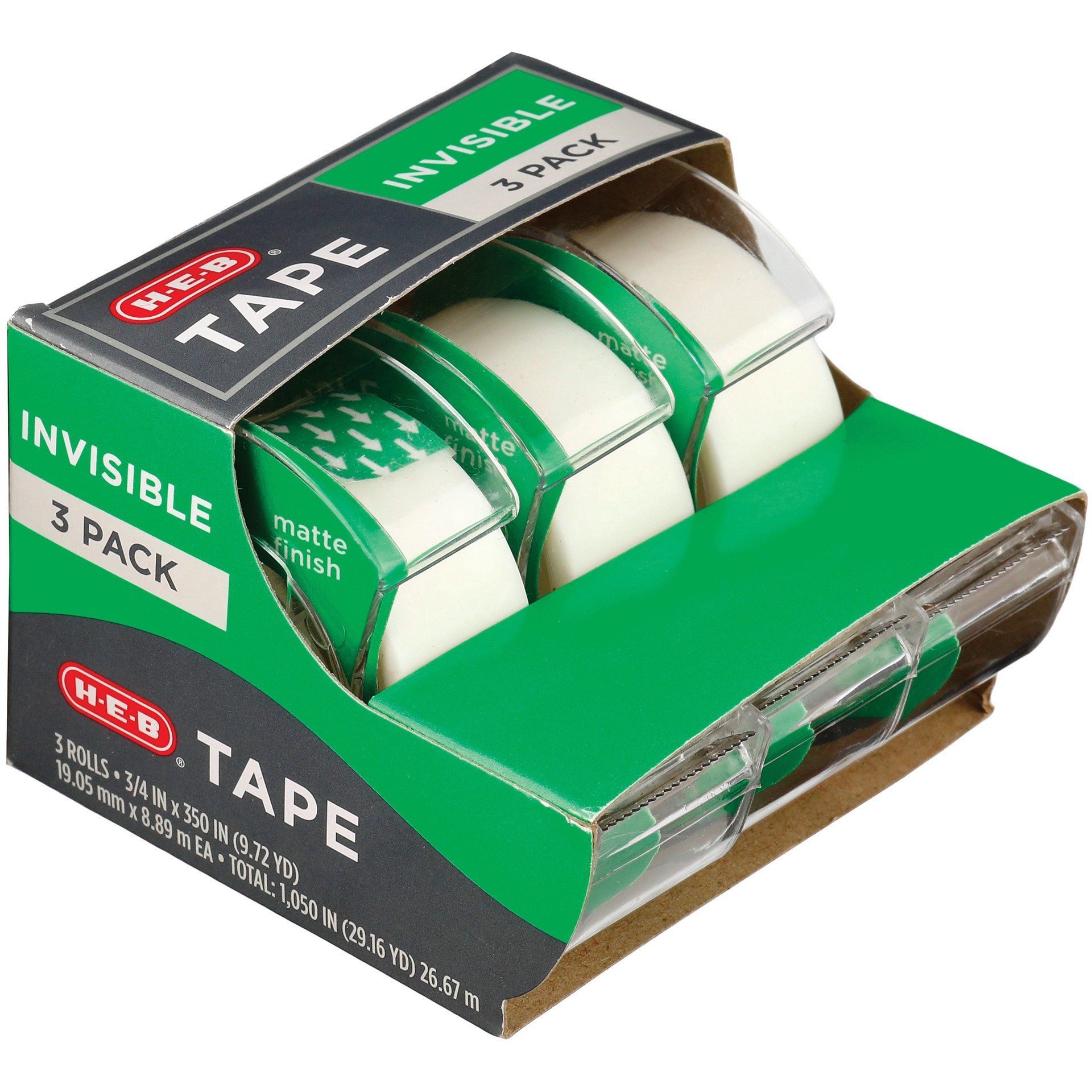 slide 1 of 1, H-E-B Classic Invisible Tape Set - Matte Finish, 3 ct