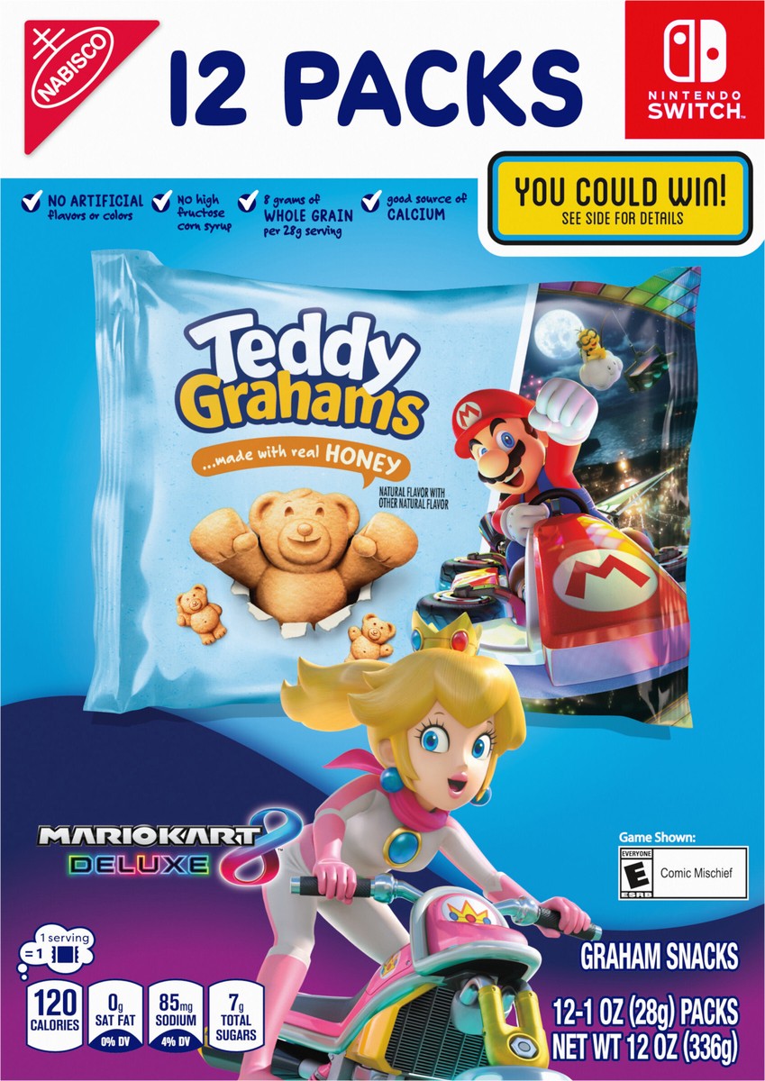 slide 8 of 9, TEDDY GRAHAMS Honey Graham Snacks, 12 Kids Snack Packs, 12 oz