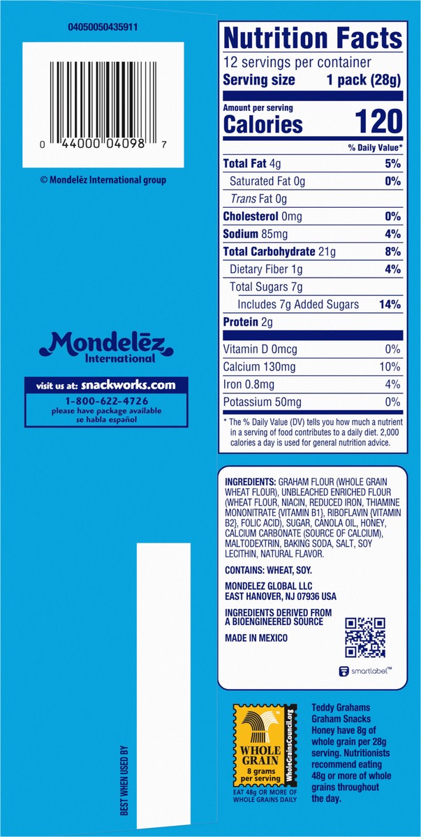 slide 4 of 9, TEDDY GRAHAMS Honey Graham Snacks, 12 Kids Snack Packs, 12 oz