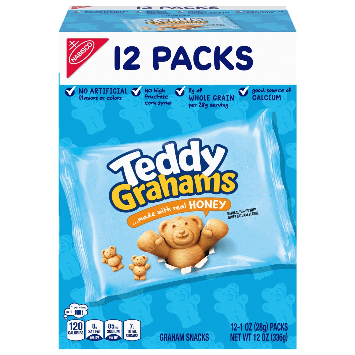 slide 1 of 9, TEDDY GRAHAMS Honey Graham Snacks, 12 Kids Snack Packs, 12 oz