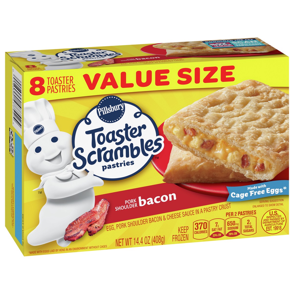 slide 2 of 9, Pillsbury Bacon Toaster Scrambles, Frozen Breakfast Pastries, 8 ct., 14.4 oz., 14.4 oz