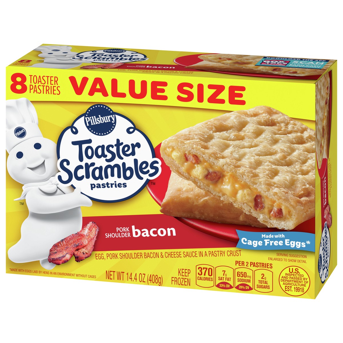 slide 3 of 9, Pillsbury Bacon Toaster Scrambles, Frozen Breakfast Pastries, 8 ct., 14.4 oz., 14.4 oz