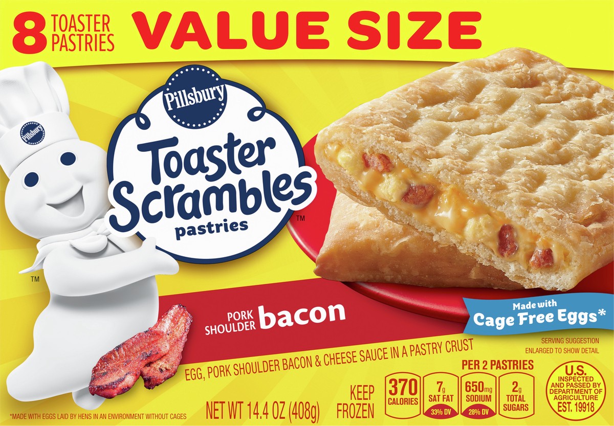 slide 7 of 9, Pillsbury Bacon Toaster Scrambles, Frozen Breakfast Pastries, 8 ct., 14.4 oz., 14.4 oz