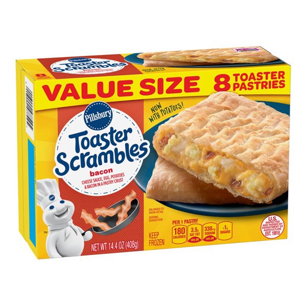 slide 1 of 9, Pillsbury Bacon Toaster Scrambles, Frozen Breakfast Pastries, 8 ct., 14.4 oz., 14.4 oz