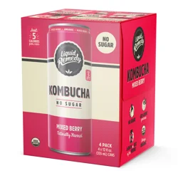 Liquid Remedy No Sugar Mixed Berry Kombucha 4 - 12 fl oz Cans