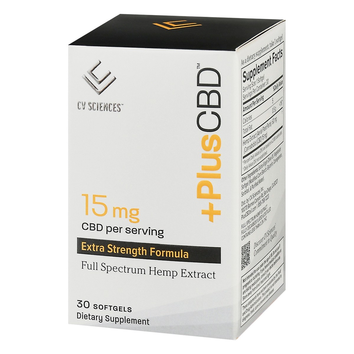 slide 4 of 9, CV Sciences PlusCBD 15 mg Extra Strength Formula Hemp Extract Softgels 30 ea, 30 ct