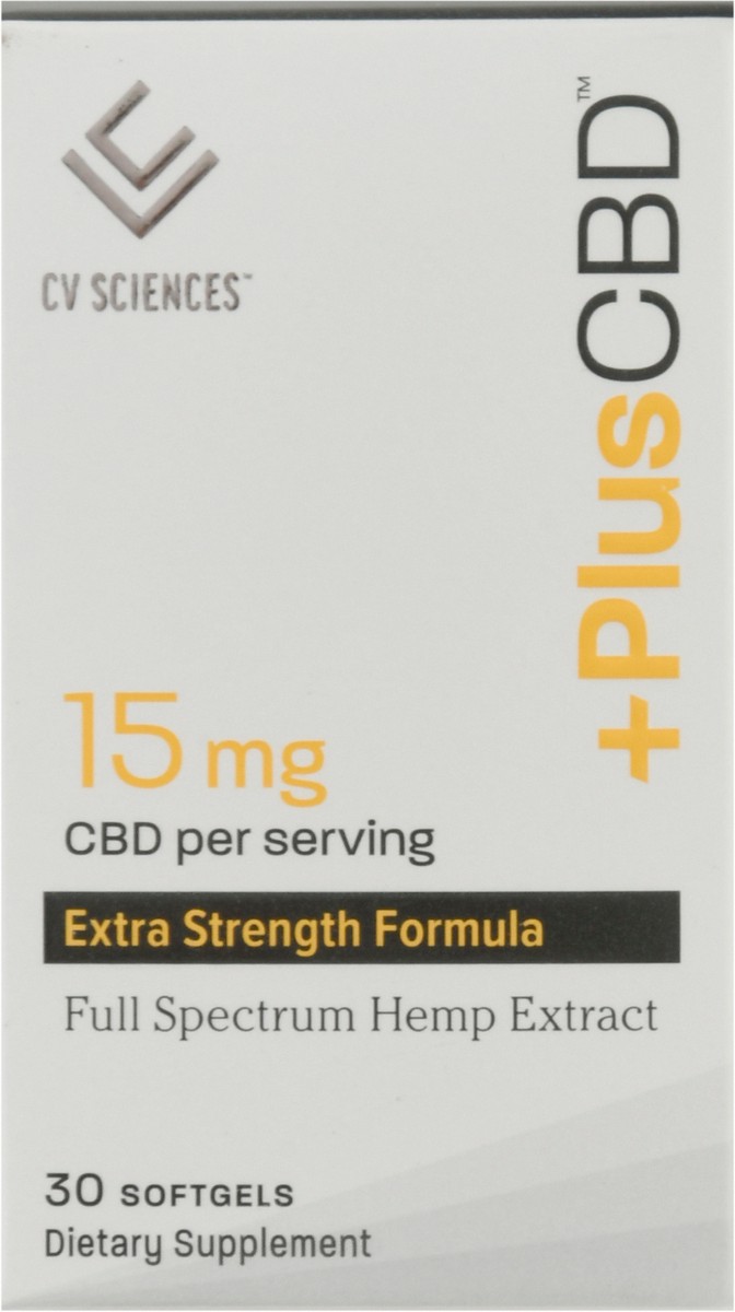 slide 7 of 9, CV Sciences PlusCBD 15 mg Extra Strength Formula Hemp Extract Softgels 30 ea, 30 ct