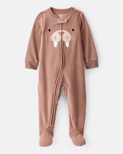 slide 1 of 4, Carter's Carters Baby Boy Walrus Loose Fit 2-Way Zip 1-Piece Pajamas - Brown Brown 18M, 1 ct