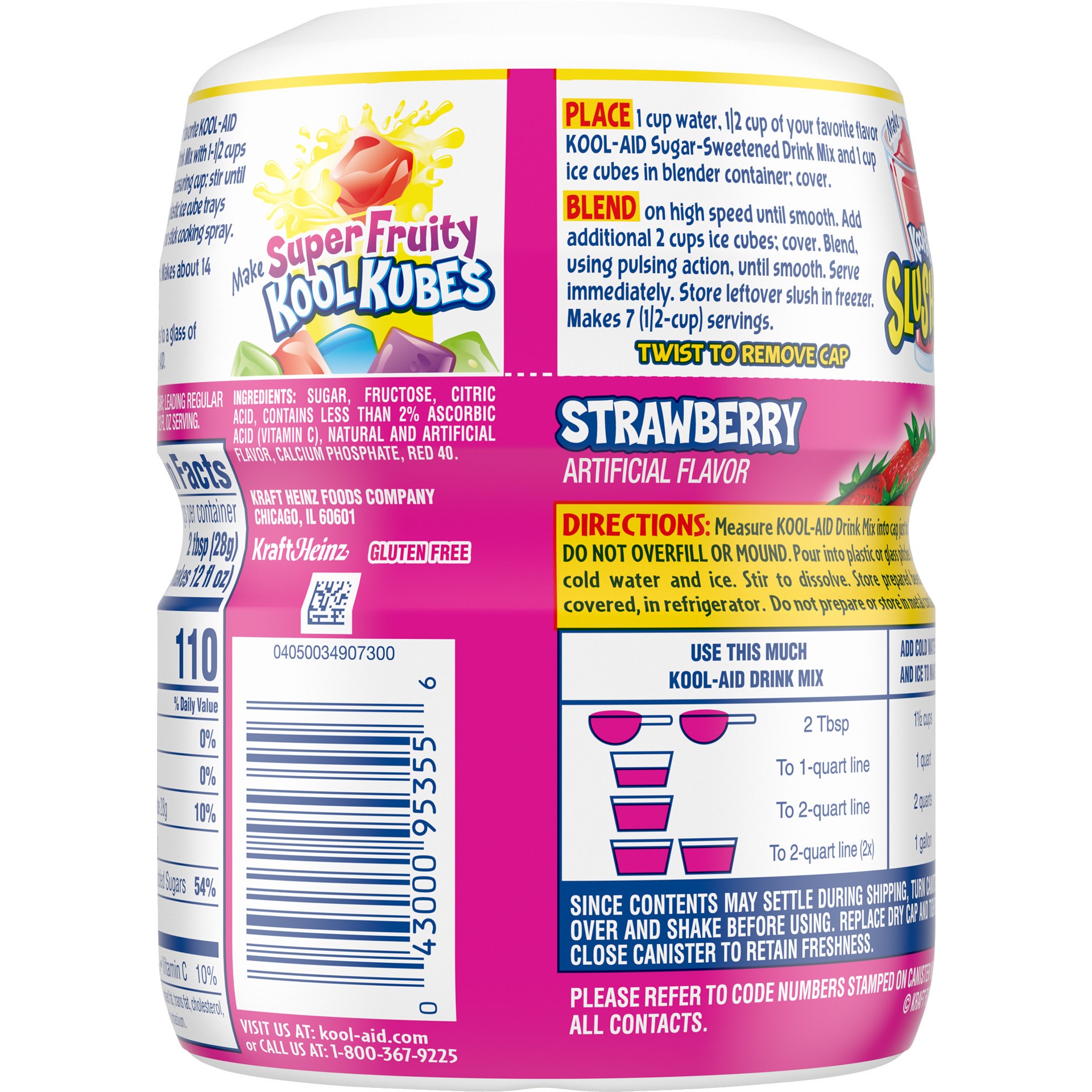 slide 4 of 5, Kool-Aid Sugar-Sweetened Strawberry Artificially Flavored Powdered Soft Drink Mix, 19 oz Canister, 19 oz