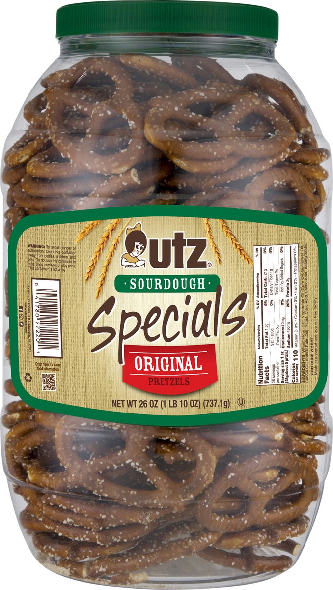 slide 10 of 11, Utz Sourdough Specials Original Pretzel Barrel, 25.5 oz
