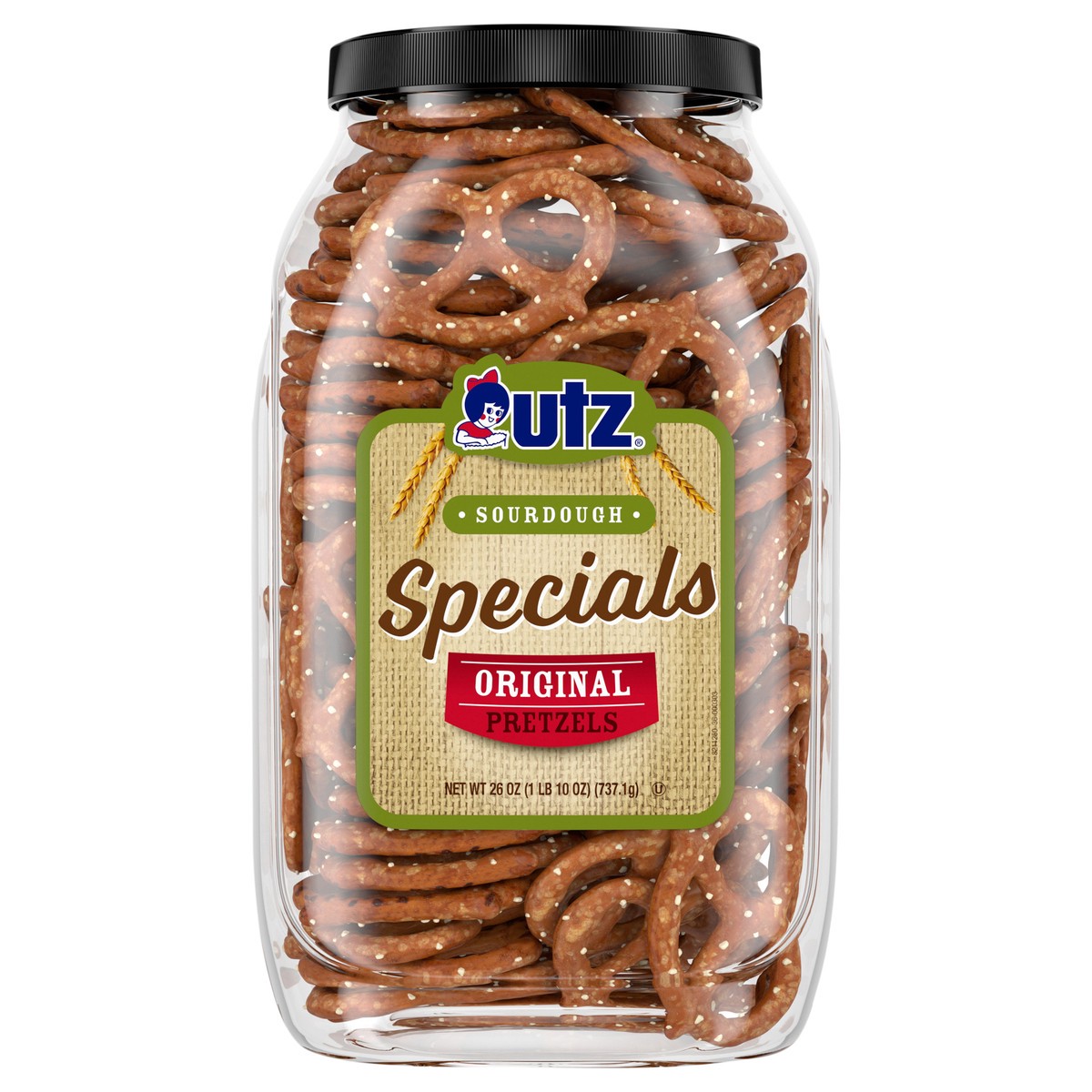 slide 1 of 11, Utz Sourdough Specials Original Pretzel Barrel, 25.5 oz