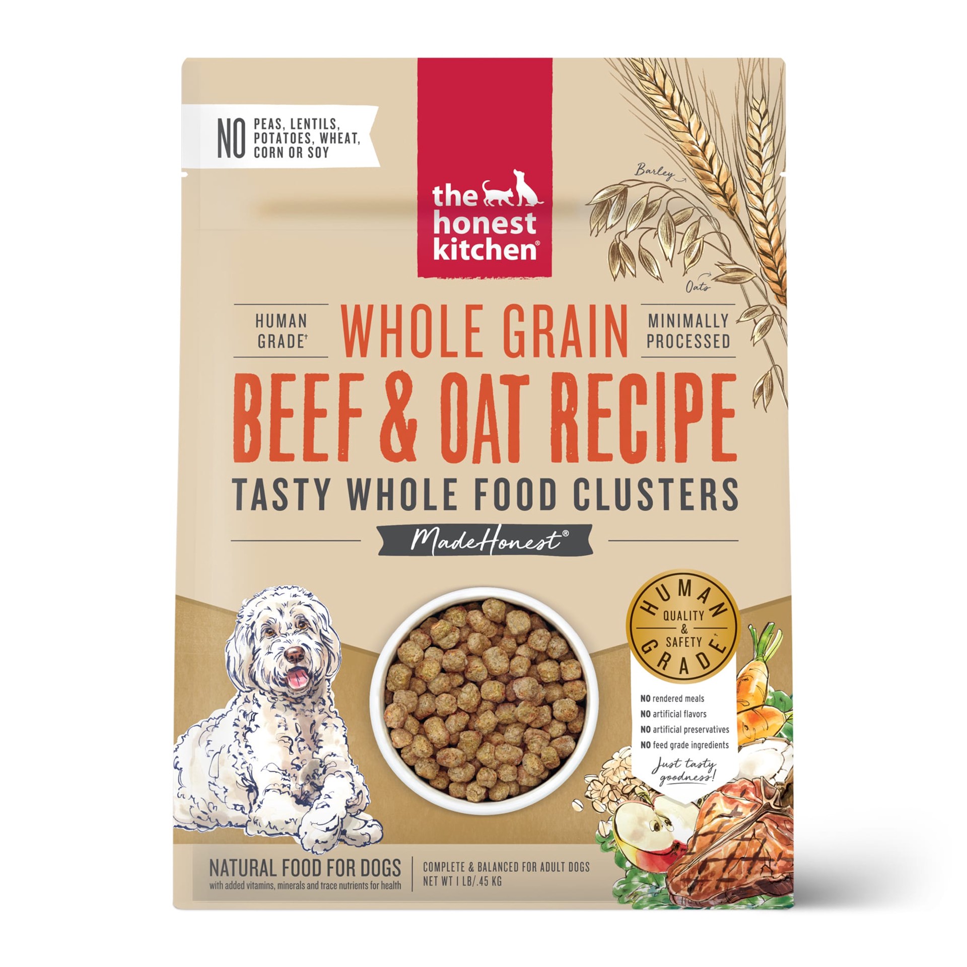 slide 1 of 8, The Honest Kitchen Whole Food Clusters Whole Grain Beef & Oat Dry Dog Food, 1 lb., 1 lb