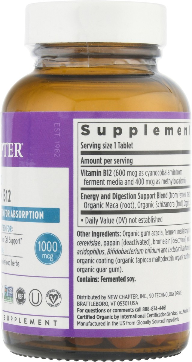 slide 8 of 9, New Chapter 1000 mcg Vitamin B12 Vegan Tablets 60 ea Bottle, 60 ct
