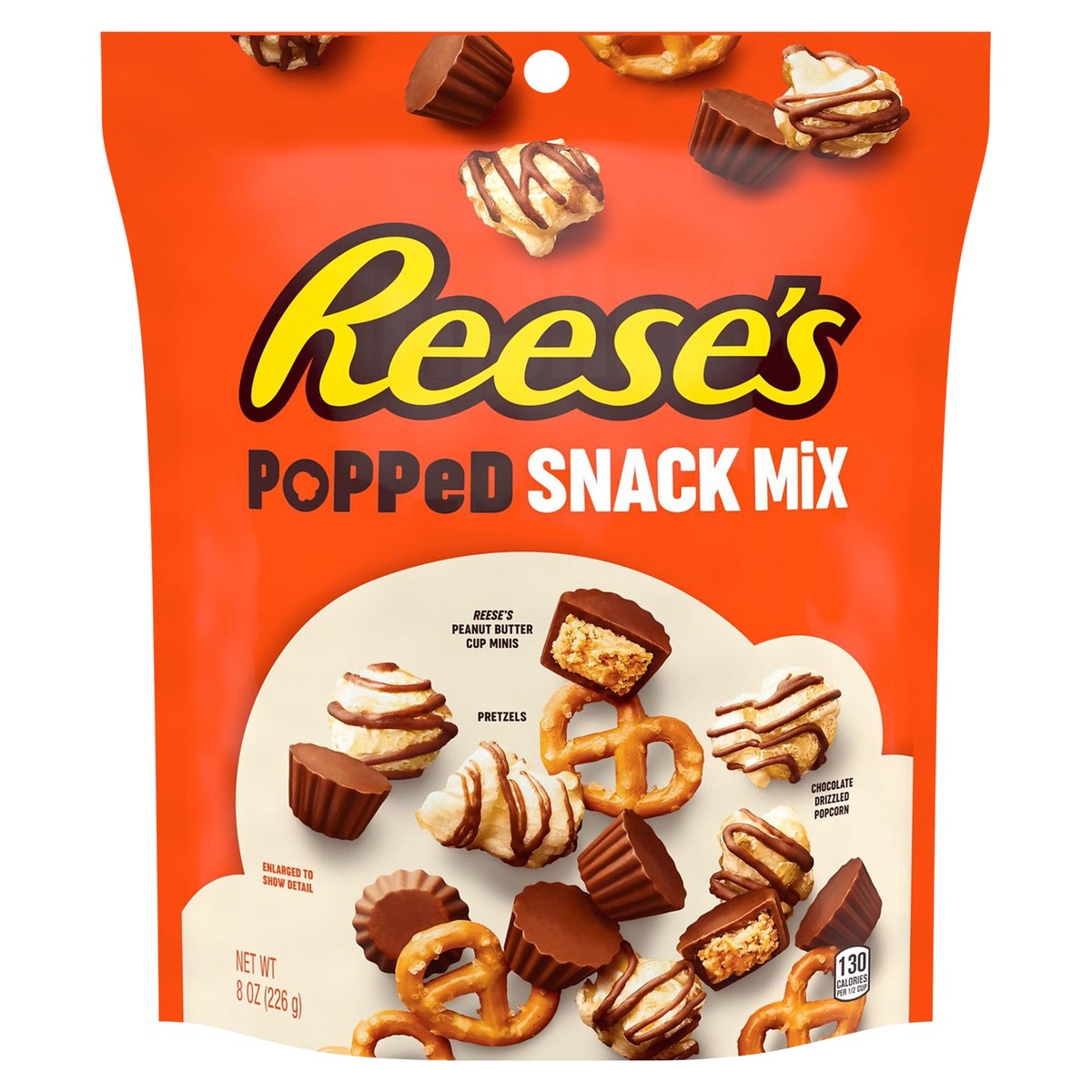 slide 1 of 6, Reese's Chocolate Peanut Butter Popped, Snack Mix Bag, 8 oz, 8 oz
