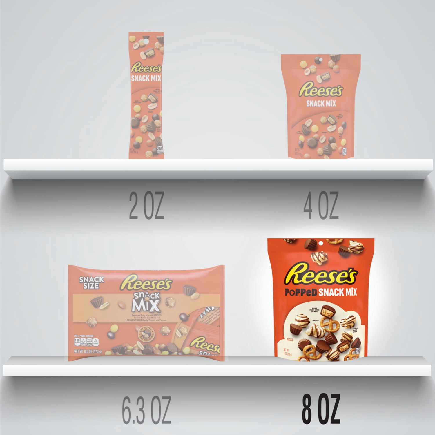 slide 5 of 6, Reese's Chocolate Peanut Butter Popped, Snack Mix Bag, 8 oz, 8 oz