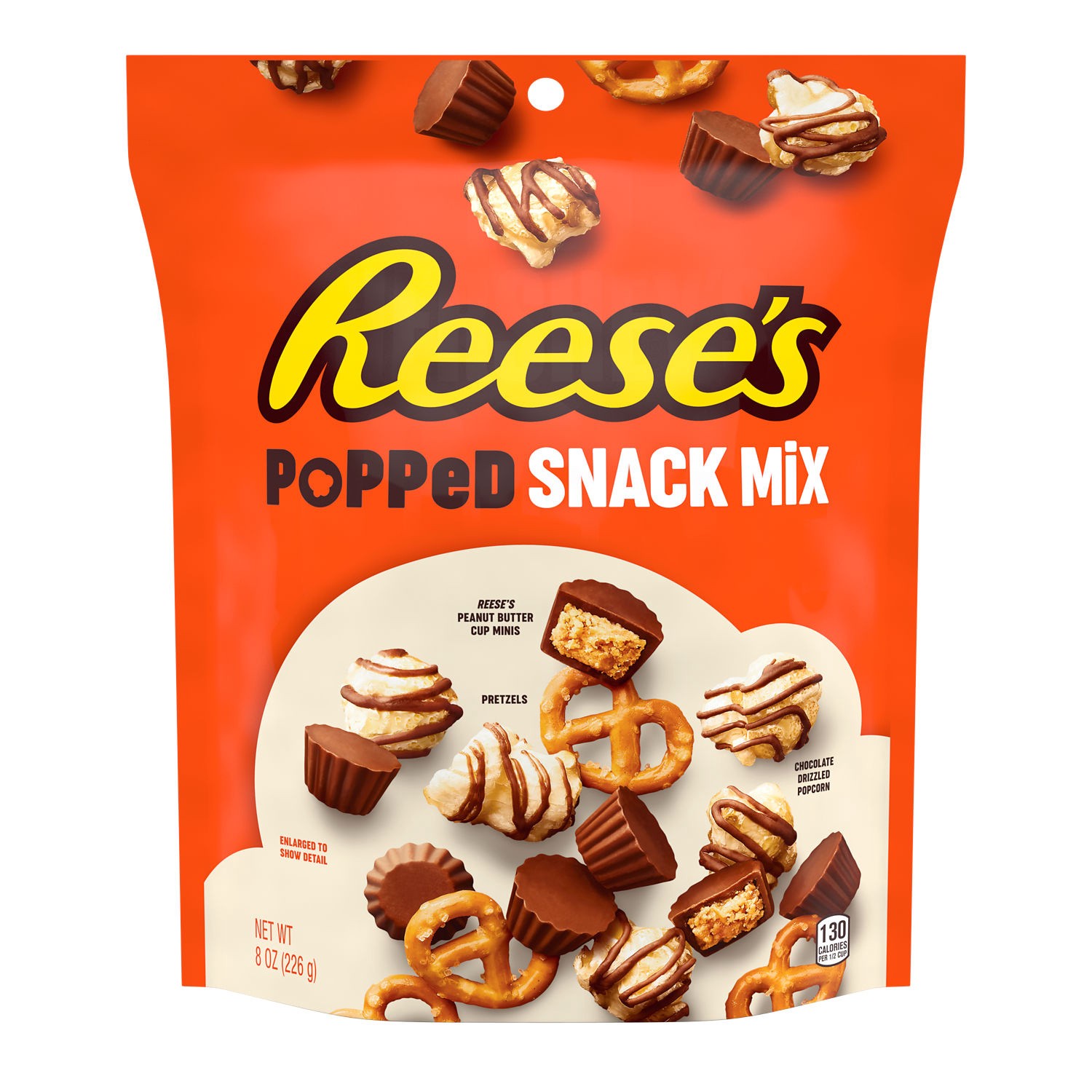 slide 1 of 6, Reese's Chocolate Peanut Butter Popped, Snack Mix Bag, 8 oz, 8 oz