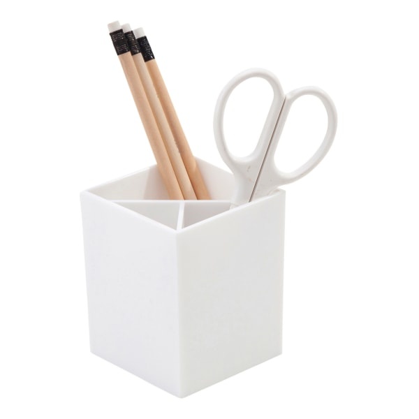 slide 1 of 3, Realspace Plastic 3-Compartment Pencil Cup, White, 3 1/4 in x 3 1/4 in x 4 in