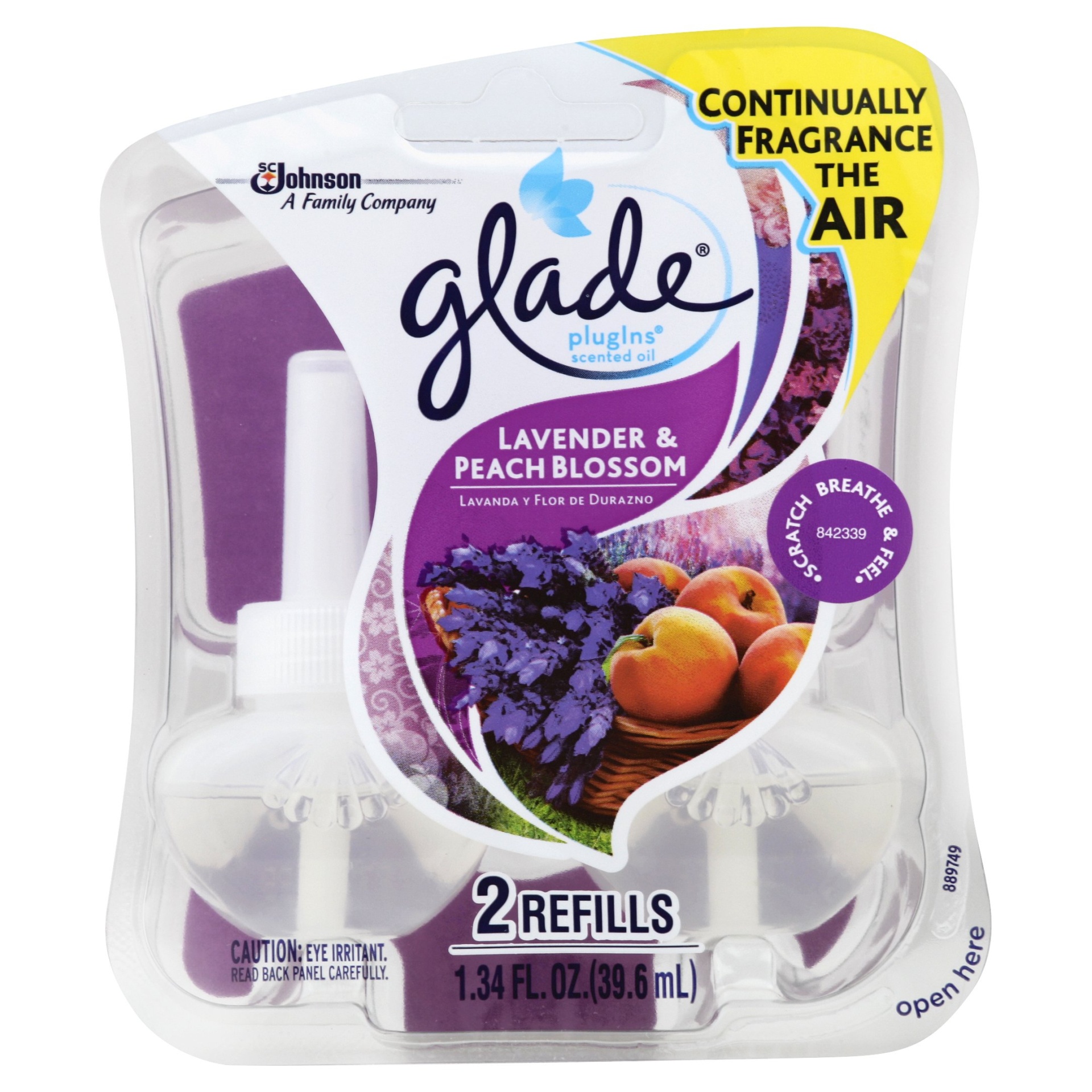 slide 1 of 5, Glade PlugIns Scented Oil Air Freshener Refill, Lavender & Peach Blossom, 2 ct; 1.34 oz