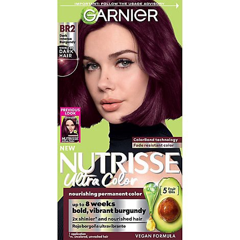 slide 1 of 1, Garnier Nutrisse Ultra Nourishing Adult Hair Color Creme Br2 Dark Intense Burgundy Kit - Each, 1 ct