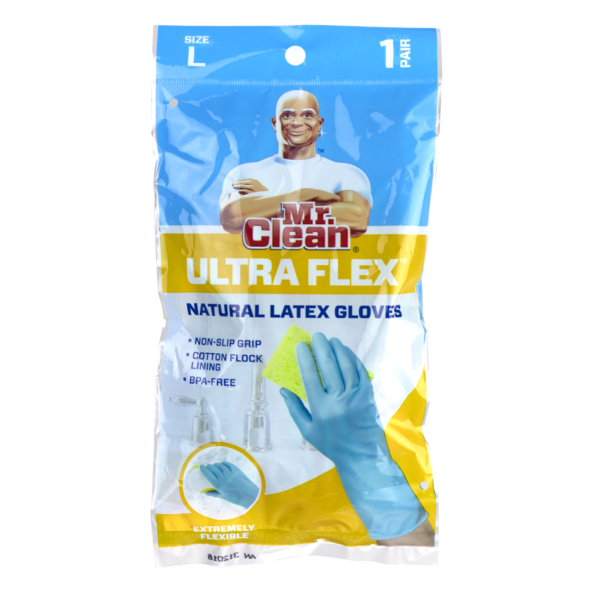 slide 1 of 1, Mr. Clean Ultra Flex Latex Gloves, Large, 1 ct