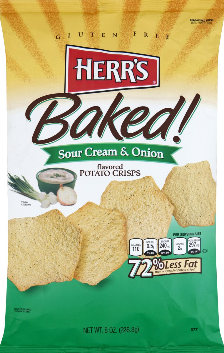 slide 4 of 6, Herr's Baked! Gluten Free Sour Cream & Onion Flavored Potato Crisps 8 oz Bag, 8 oz