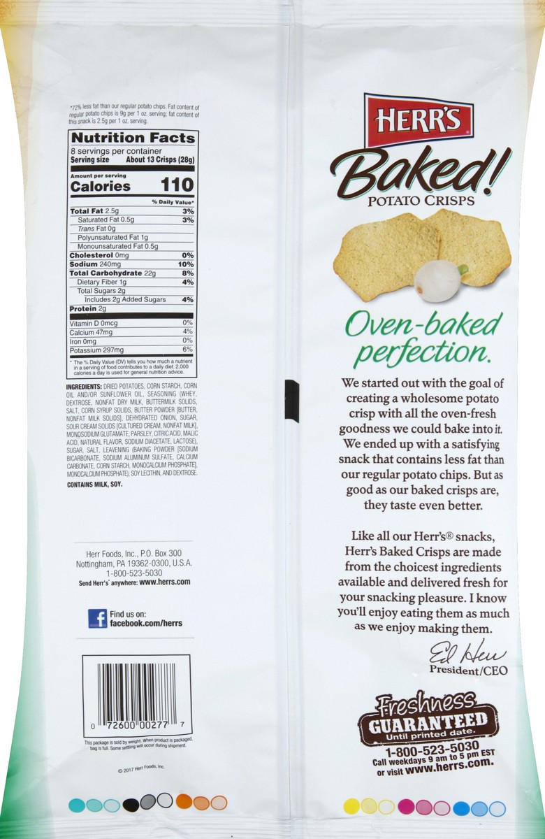 slide 3 of 6, Herr's Baked! Gluten Free Sour Cream & Onion Flavored Potato Crisps 8 oz Bag, 8 oz