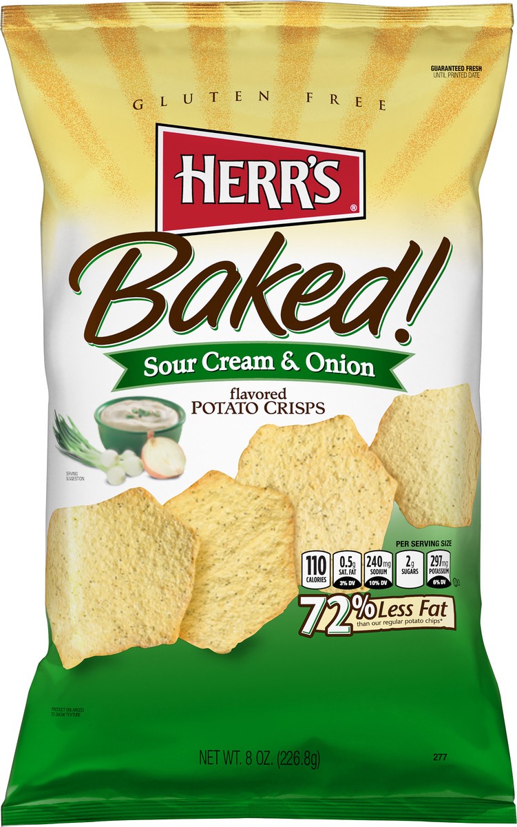 slide 1 of 6, Herr's Baked! Gluten Free Sour Cream & Onion Flavored Potato Crisps 8 oz Bag, 8 oz