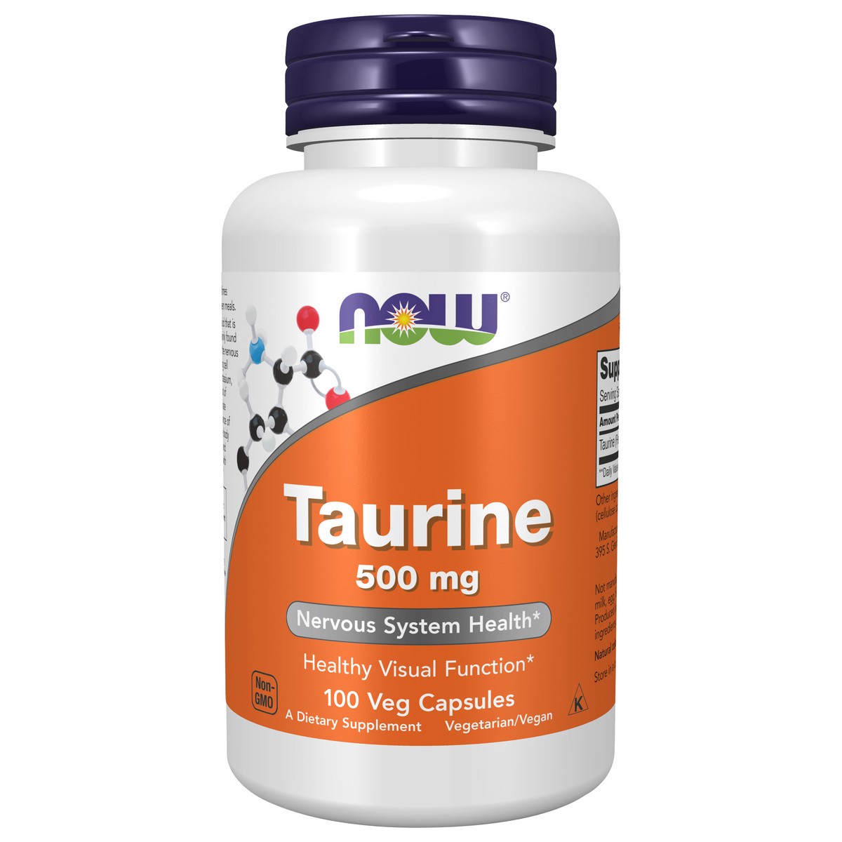 slide 1 of 5, NOW Taurine 500 mg - 100 Veg Capsules, 100 cups