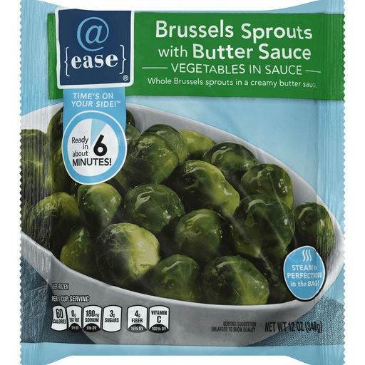 slide 1 of 1, @ease Whole Brussels Sprouts In A Creamy Butter Sauce Vegetables In Sauce, 12 oz