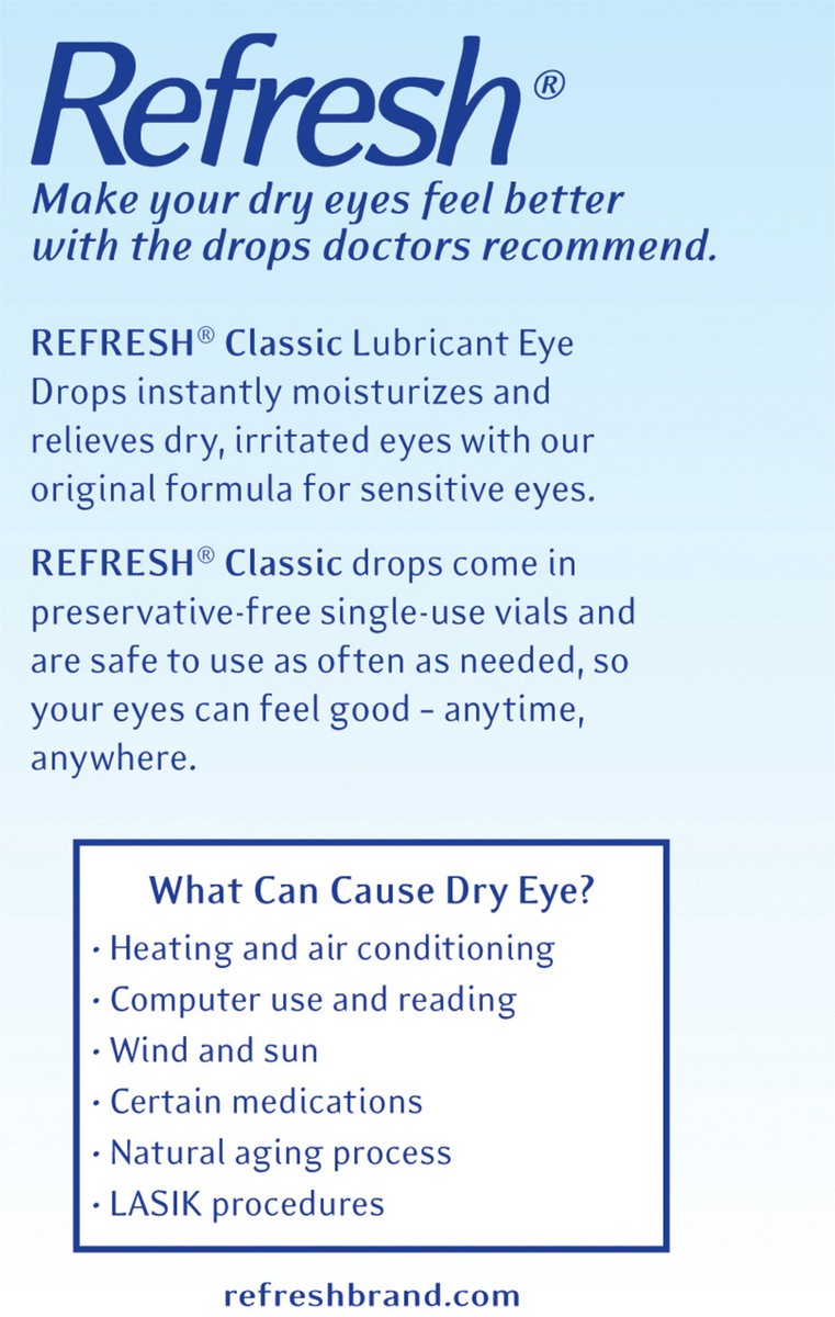 slide 6 of 6, Refresh Classic Lubricant Eye Drops Non-Preserved Tears, 50 Single-Use Containers, 0.01 fl oz (0.4 mL), 0.01 fl oz