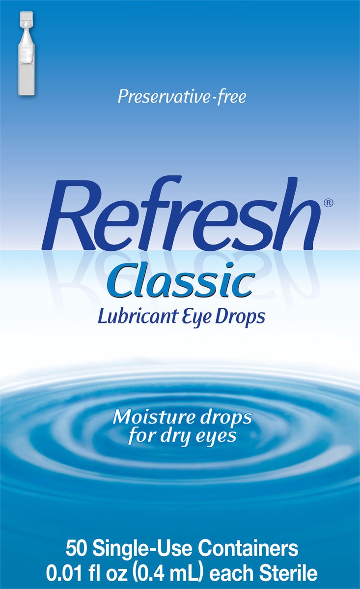 slide 4 of 6, Refresh Classic Lubricant Eye Drops Non-Preserved Tears, 50 Single-Use Containers, 0.01 fl oz (0.4 mL), 0.01 fl oz