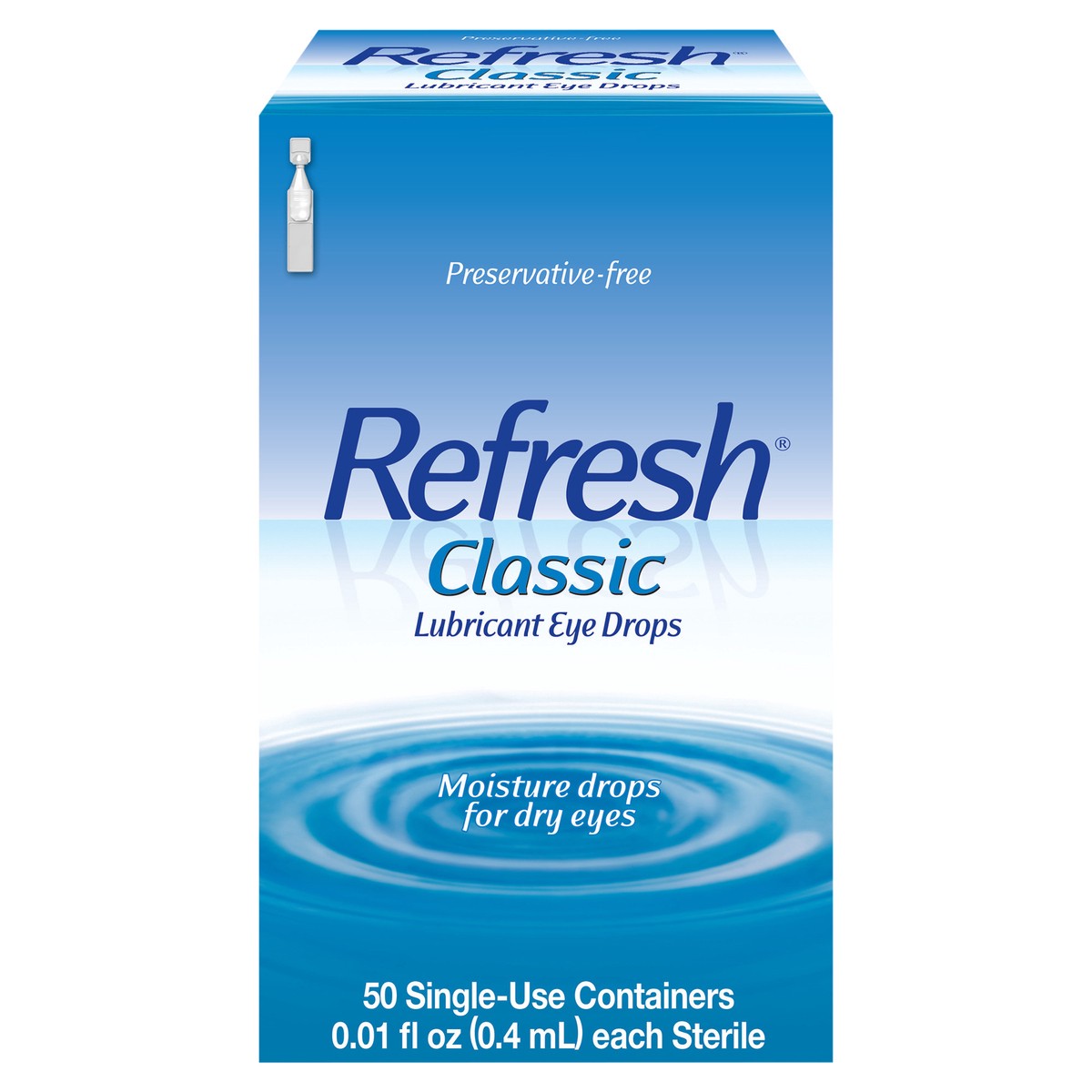 slide 1 of 6, Refresh Classic Lubricant Eye Drops Non-Preserved Tears, 50 Single-Use Containers, 0.01 fl oz (0.4 mL), 0.01 fl oz