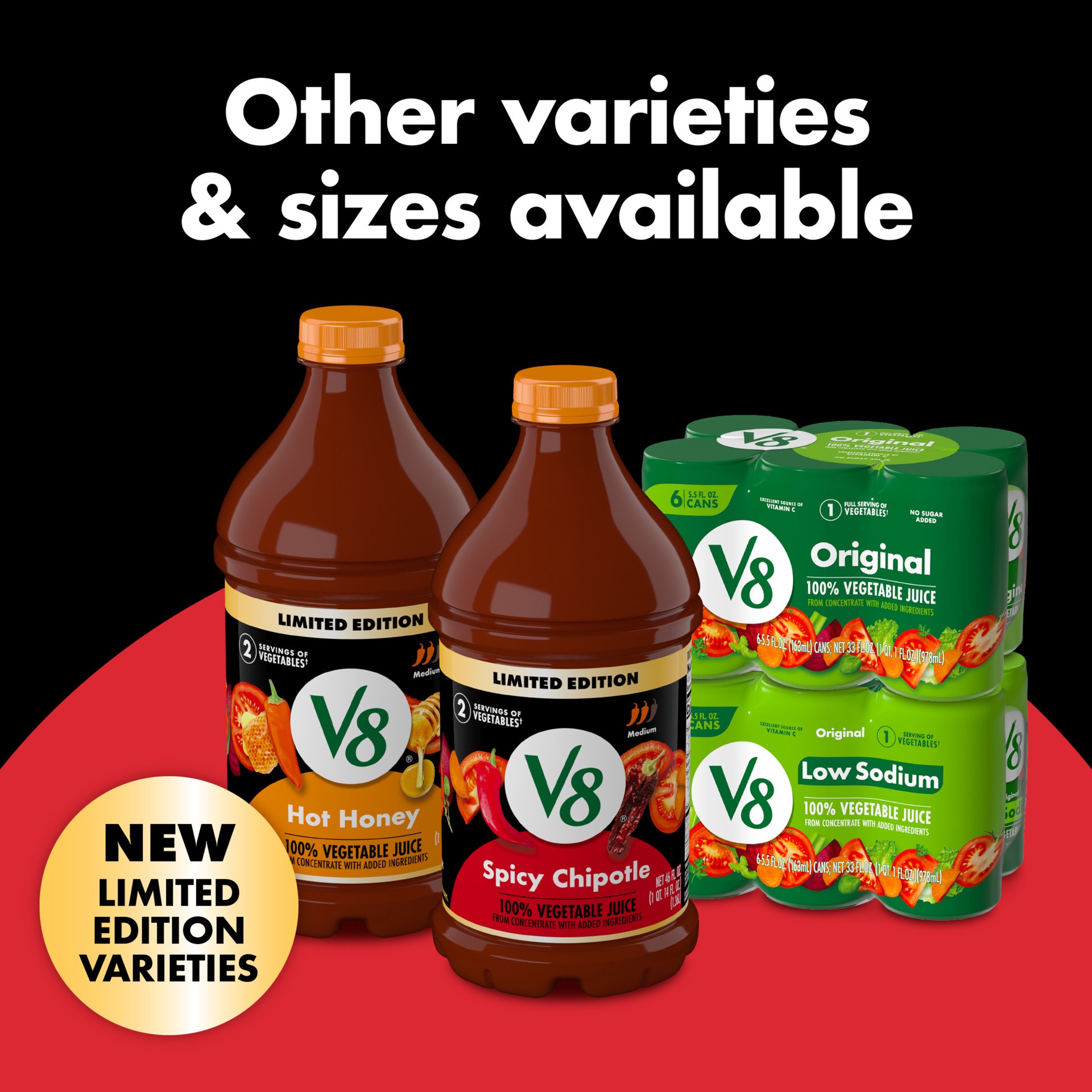 slide 6 of 9, V8, 100% Vegetable Juice, Spicy Chipotle, Medium, 46 oz