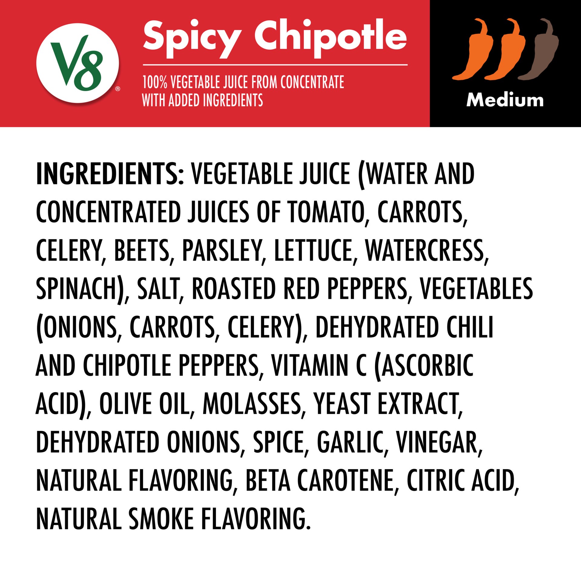 slide 3 of 9, V8, 100% Vegetable Juice, Spicy Chipotle, Medium, 46 oz