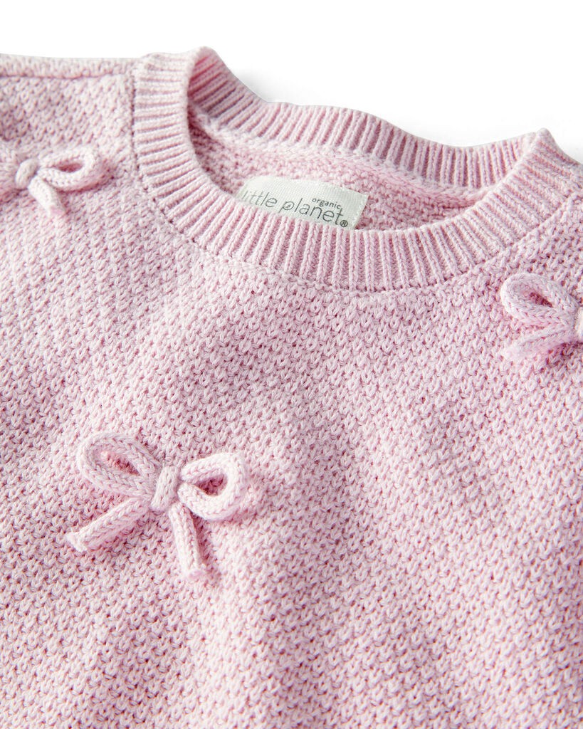 slide 3 of 3, Littleplanet Baby Girl 2-Piece Organic Cotton Bow Sweater Knit Set Daylily Pink 9M, 2 pc