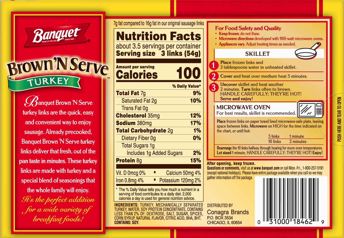slide 9 of 12, Banquet Brown 'N Serve Fully Cooked Turkey Sausage Links 10 ea, 6.4 oz