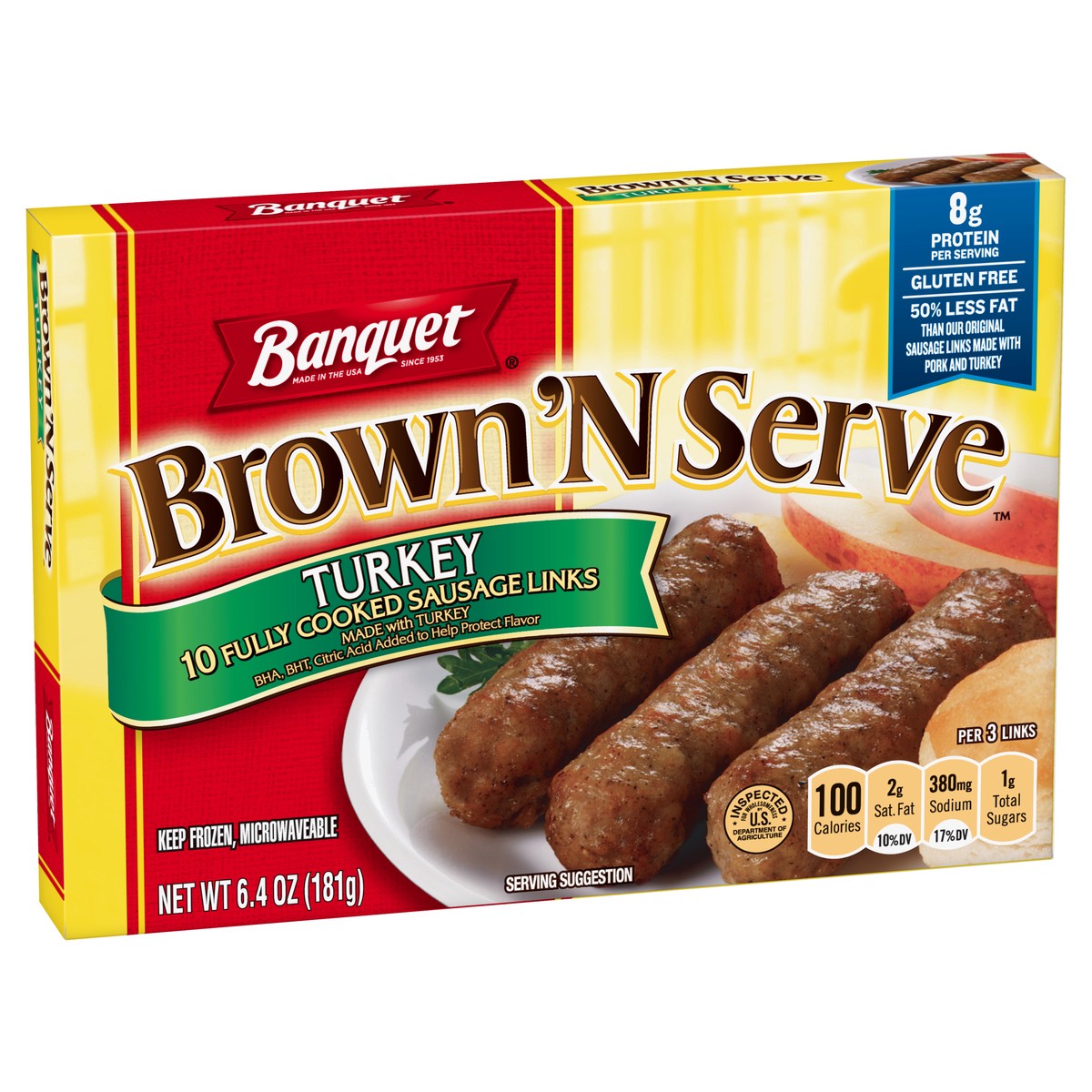 slide 12 of 12, Banquet Brown 'N Serve Fully Cooked Turkey Sausage Links 10 ea, 6.4 oz