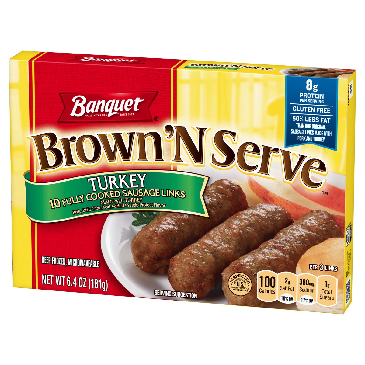 slide 6 of 12, Banquet Brown 'N Serve Fully Cooked Turkey Sausage Links 10 ea, 6.4 oz