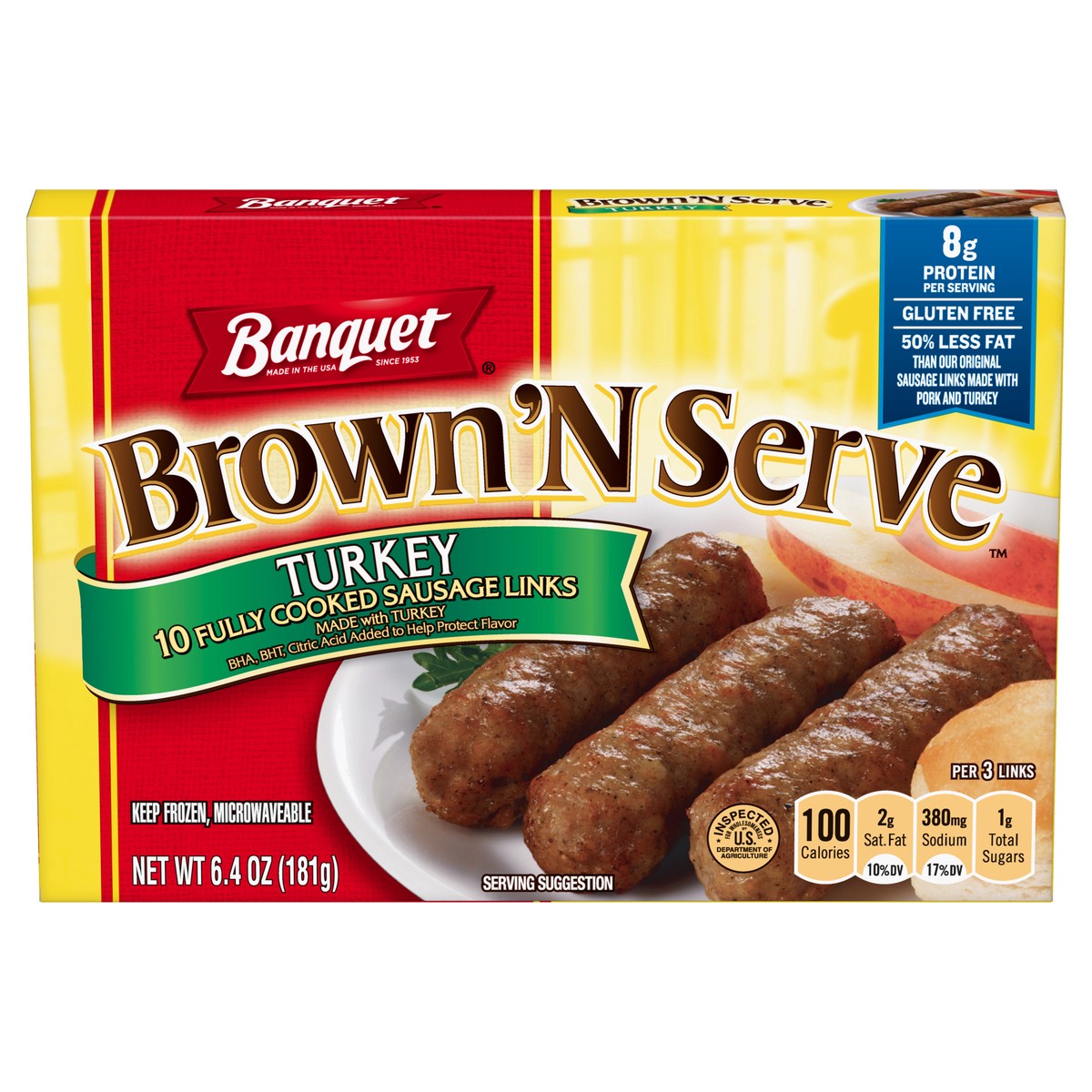 slide 10 of 12, Banquet Brown 'N Serve Fully Cooked Turkey Sausage Links 10 ea, 6.4 oz