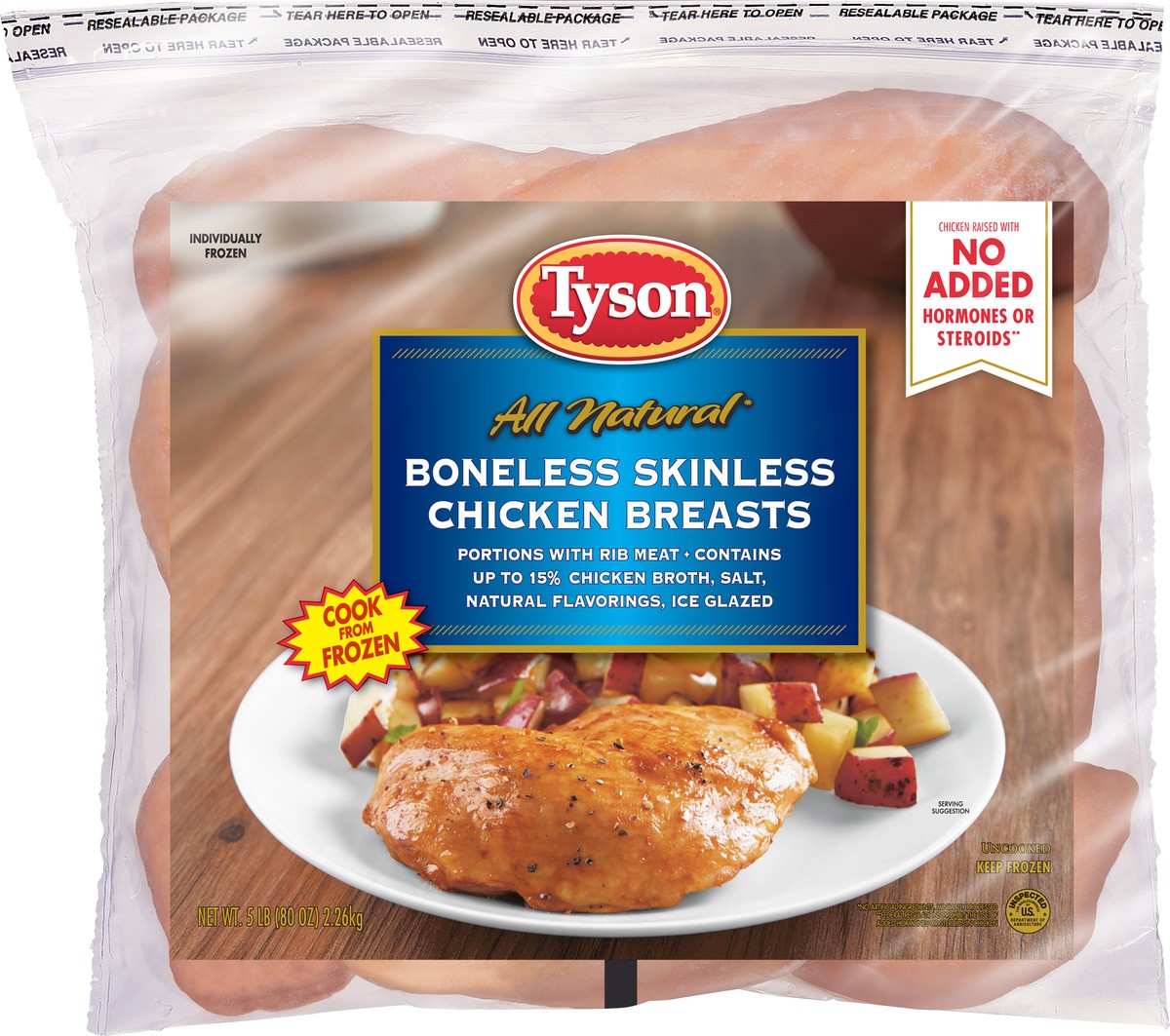 slide 2 of 5, Tyson Boneless Skinless Chicken Breasts, 5 lb. (Frozen), 2.27 kg