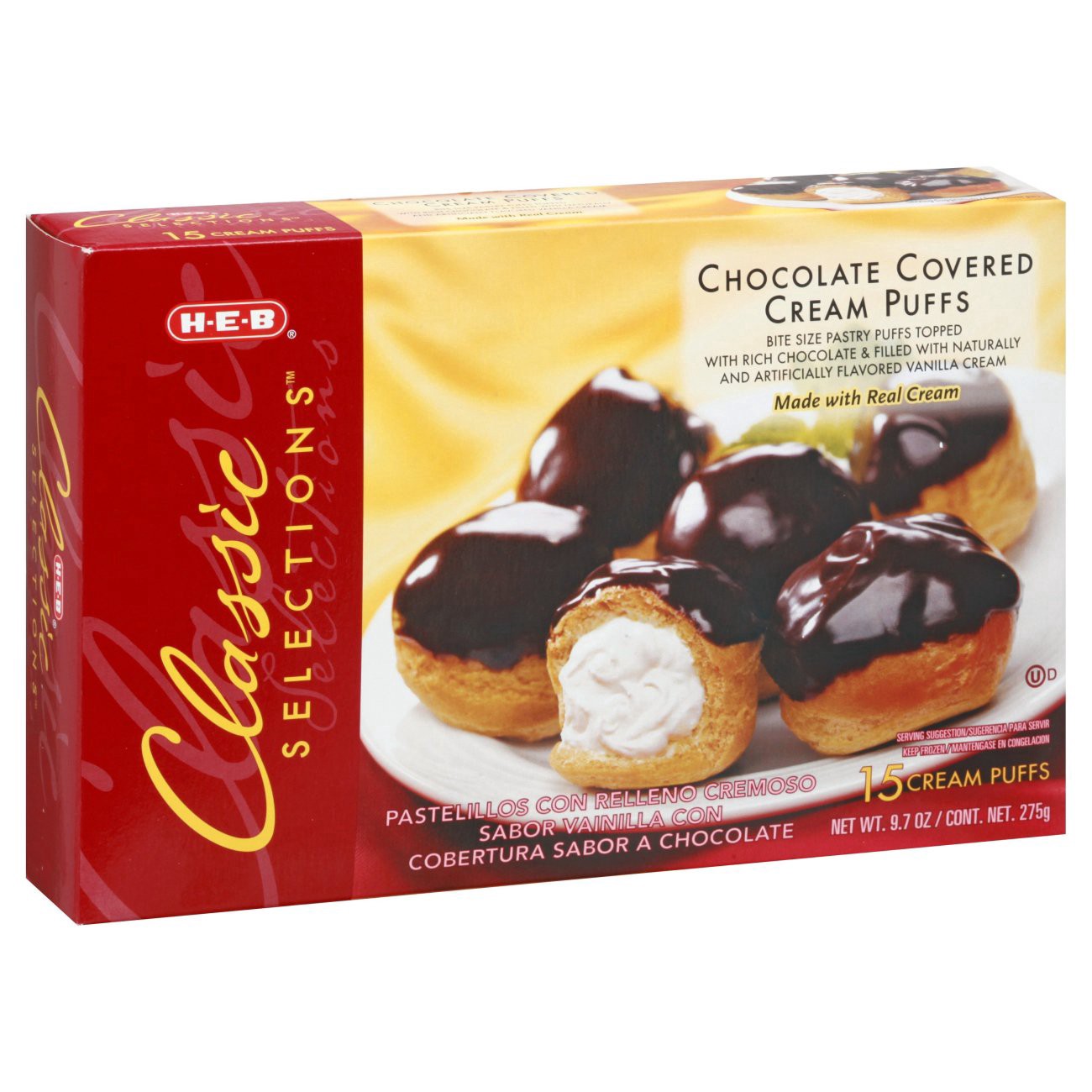 slide 1 of 1, H-E-B Classic Selection Chocolate Covered Cream Puffs, 15 ct
